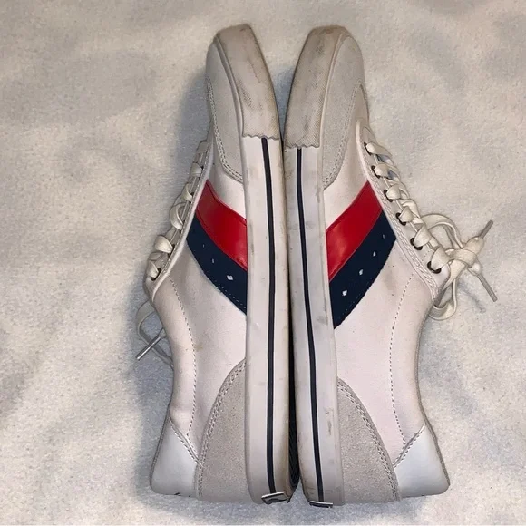 Original Penguin Mens Sz 12 Sneakers White Red/Blue Stripes Canvas Leather - Picture 4 of 9